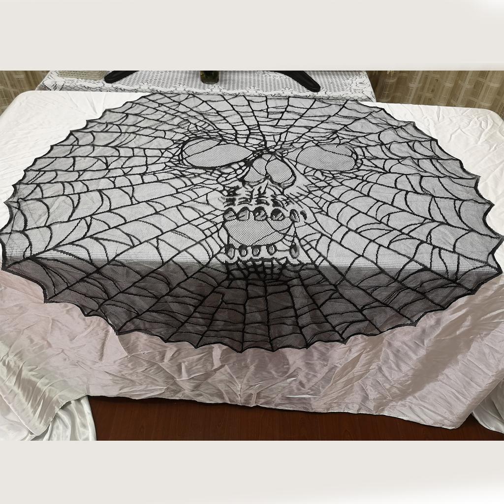 Halloween Table Runner 13x68inch Black Polyester Waterproof Decoration with Spider Web and Bat Design for Dinner Party