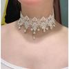 Korean Retro White Lace Pearl Pendant Choker Necklace