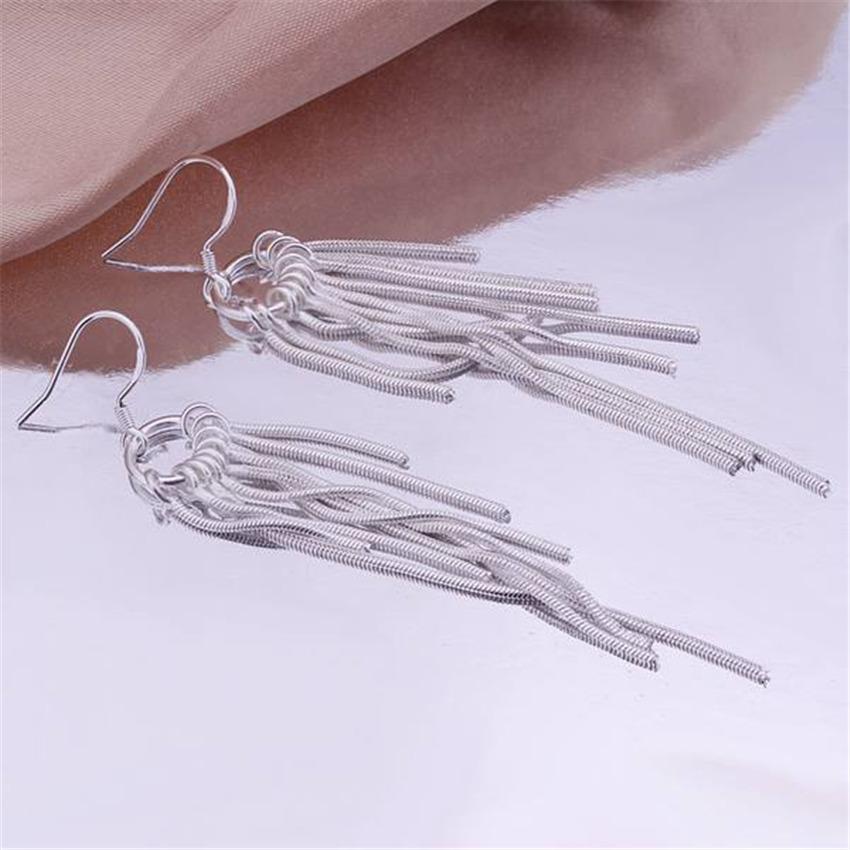 Silver Plated Necklace Set S925 Silver Earring Set Silver Plated Jewelry Girls Tassel Wicker Earrings Necklace Set