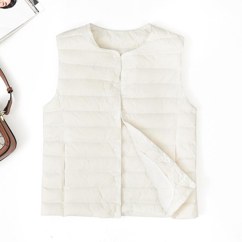 Женская 2025 Легкая Приталенная Куртка Пуховик с Коротким Круглым Вырезом - Теплая 90% Утиный Пух