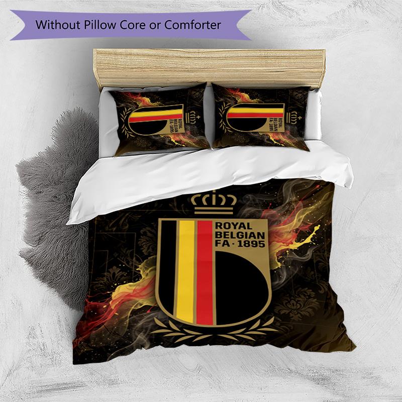 Belgium Football Printed Bedding 3 Piece Set Cozy Breathable Bed Cover Set as Housewarming Holiday Gift