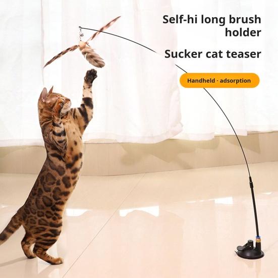 Игрушка-палочка для кошек с перьями Интерактивная игрушка-дразнилка для кошек с перьями и присоской Игрушка для игры в преследование кошек со сменным пером для домашних кошек