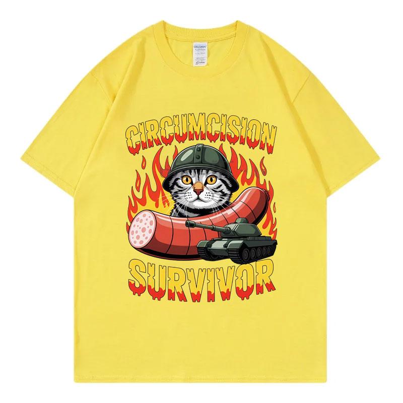 Circumcision Survivor Funny Cat Meme Graphic T Shirts Harajuku Y2k Short Sleeve Tshirts Men Women Casual Loose Cotton Tshirt