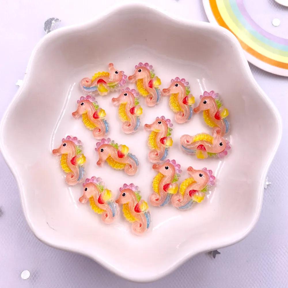 50pcs Glitter Mixed Resin Mini Colorful Mermaid Tail Shell Starfish Seahorse Conch Flatback Figurines Rhinestones Nail Art DIY Scrapbook Accessories