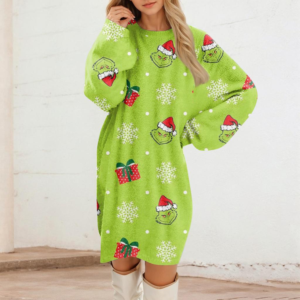 Women's Round Neck Casual Long Sleeve Plush Dresses