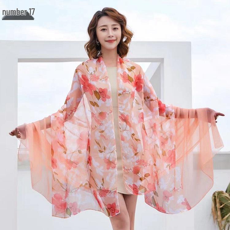 Women's Chiffon Scarf - Lightweight, Printed Sun Protection for Spring, Summer, Fall - Versatile Beach Shawl