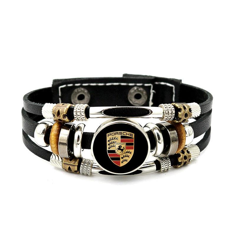 High-end Car Bracelet Wristband Leather Wrist Bands Gifts For Porsche Cayenne Panamera Macan Boxster Cayman 718 911 Sticker GD1