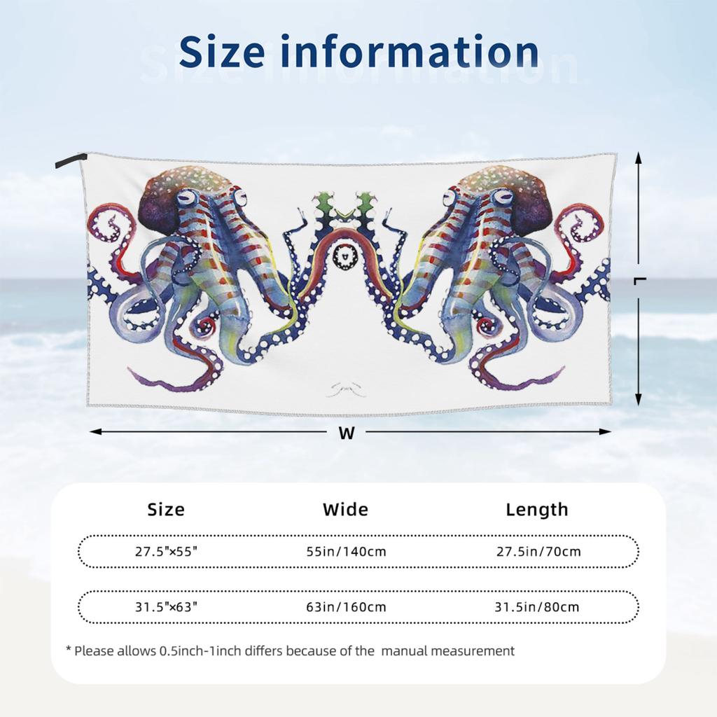 Octopus Beach Towel Soft Microfiber Quick Dry Absorbent Quick Towels For Pool