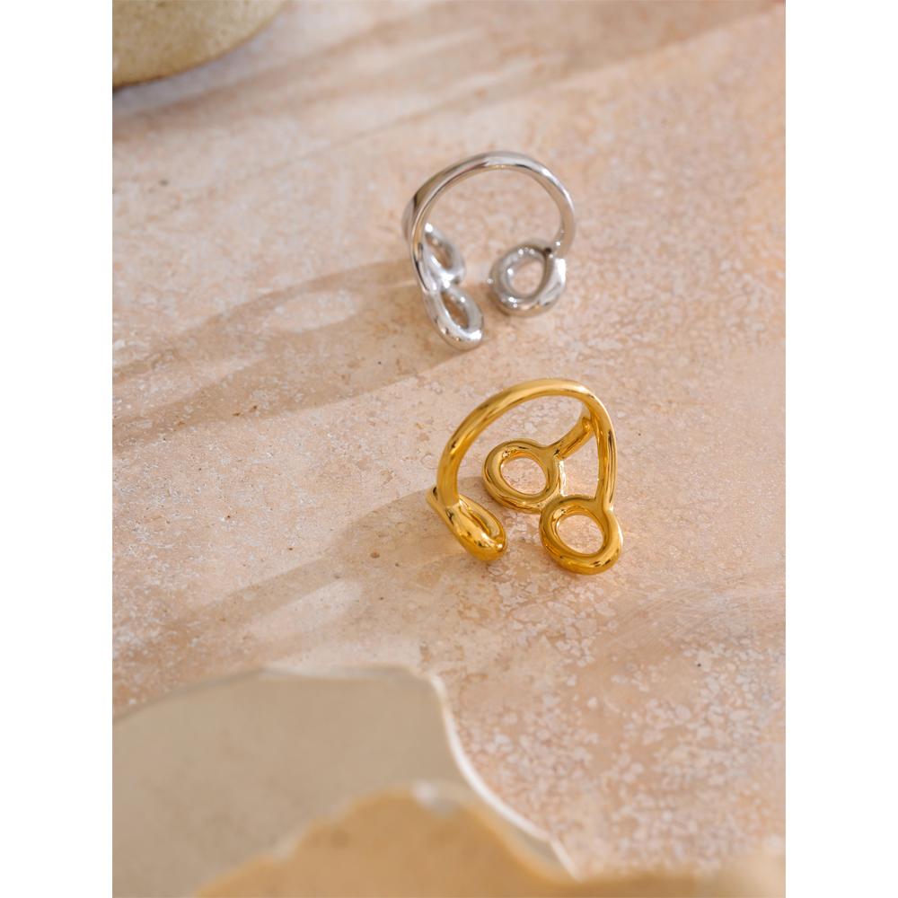 Eetit Personalized Stainless Steel Metal Hollow Geometric Adjustable Ring for Women Daily Wear Attractive Jewelry Gift