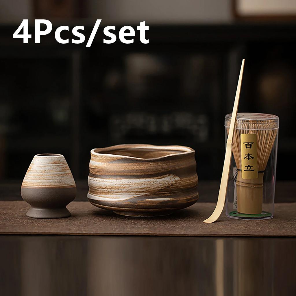 Набор для приготовления японского матча из 4 предметов: бамбуковый венчик, чайная ложка, кисточка, чайная ложка-кильн. Набор чайных инструментов. Для приготовления чая в помещении.