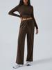 European and American suits autumn and winter women's tether solid color waist fashion wide-leg casual trousers women