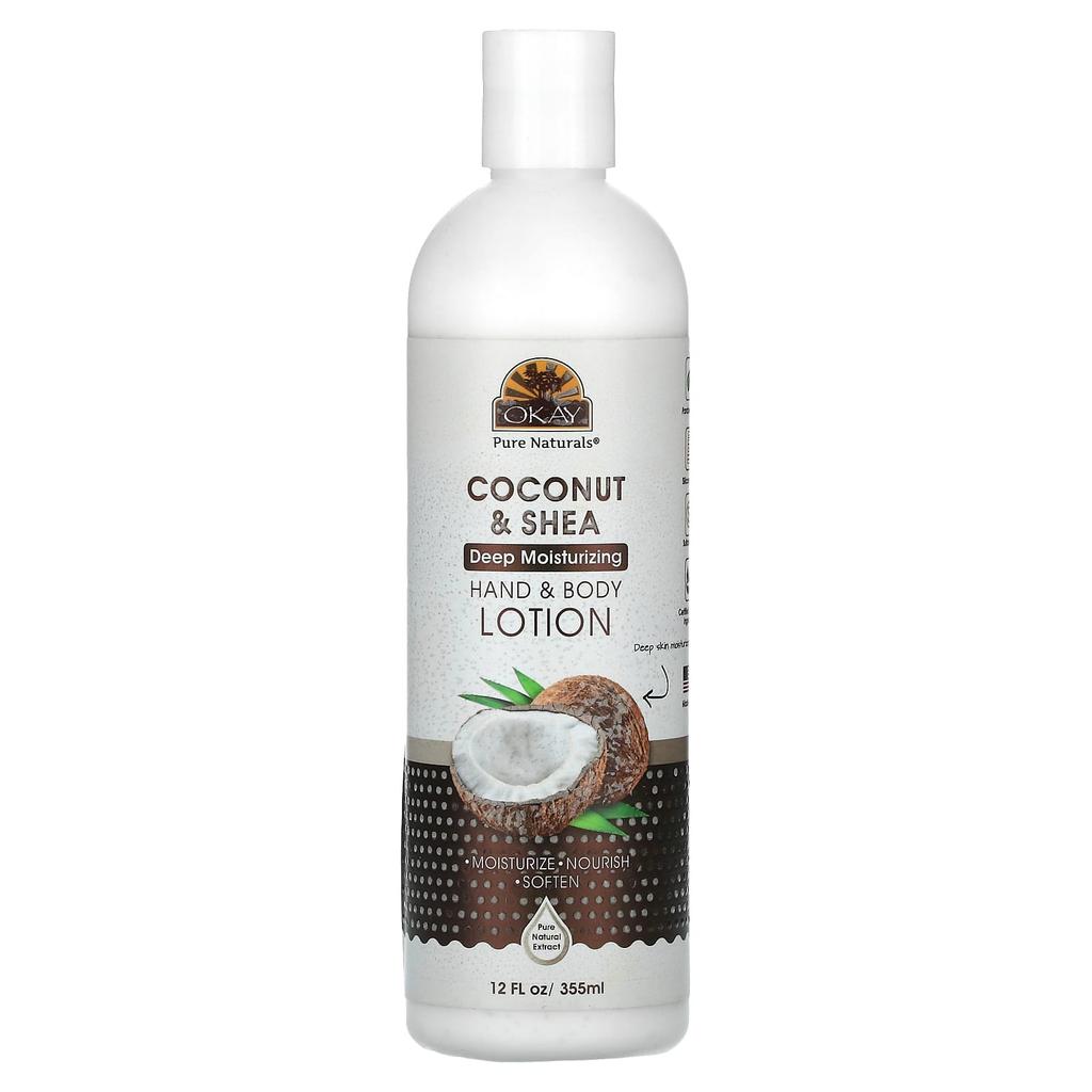 Okay Pure Naturals Hand & Body Lotion, Coconut & Shea, 12 Fl Oz (355 Ml)