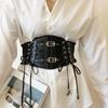 Leather Lace Cummerbunds Adjustable Wide Waist Corset Gothic Corset Belt Outfits