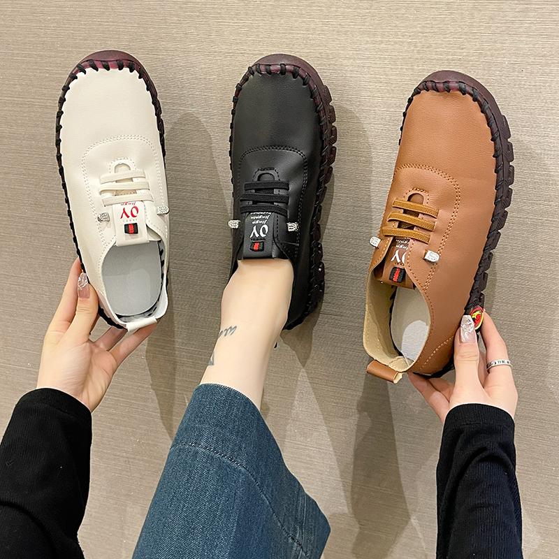 New Spring 2024 Sneakers Women Shoes Loafers Lace Up Leather Flat Casual Comfortable Mom Shoe Mujer Zapatos Chaussure Femme