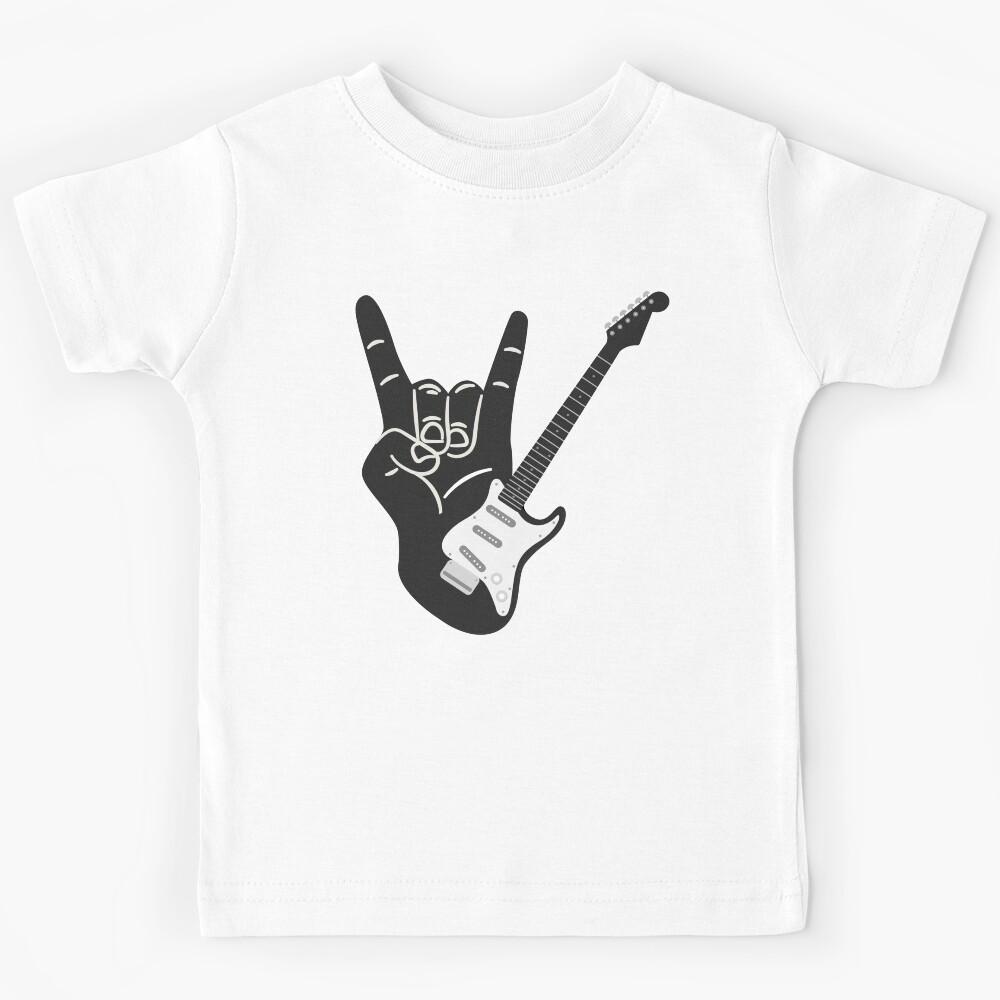 Heavy metal electric guitar with devil horns characters Kids T-Shirt