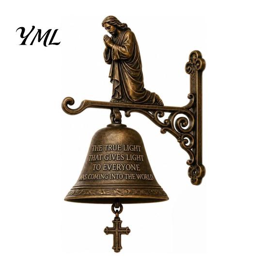 Rustic Metal And Resin Decor Vintage Style Jesus Themed Doorbell, Wall Mounted Church Fixtures Religious Hanging Ornament, Decorative Doorbell