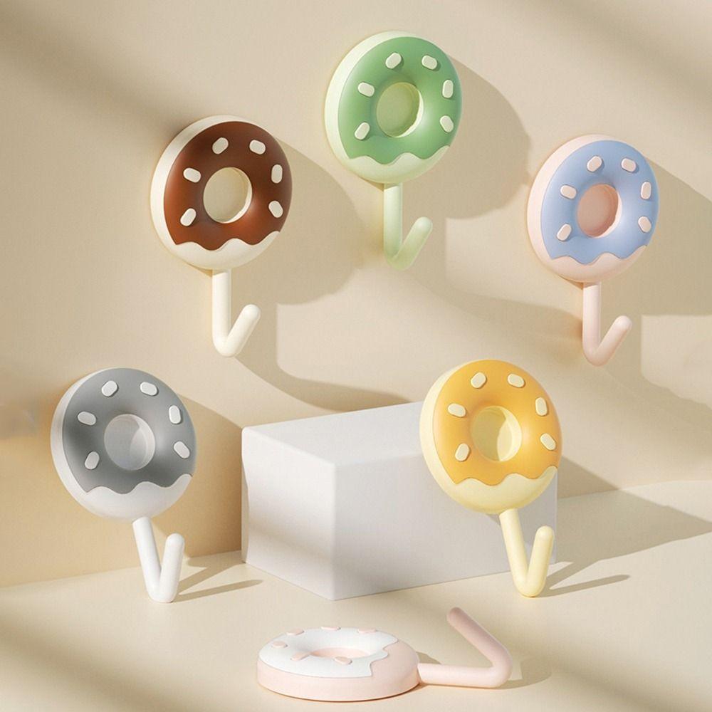 6Pcs Creative Plastic Donut Shape Hooks Self-adhesive Decorative Key Holder Wall Mounted Waterproof Clothes Hanger for Home