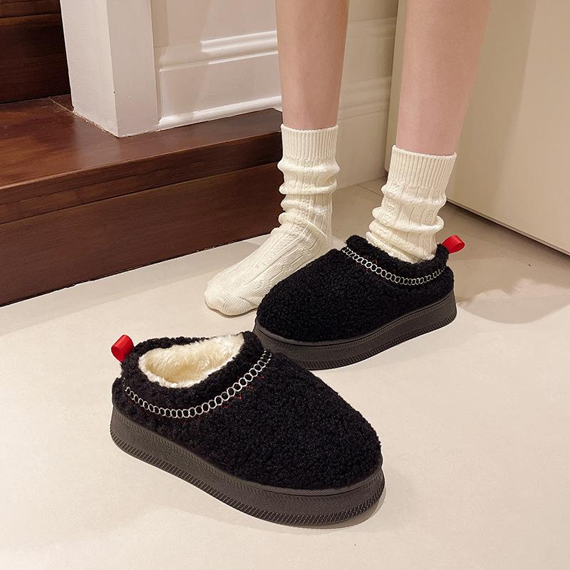 Большие размеры, зимние тапочки из овечьей шерсти на толстой подошве, женские, осень-зима 2025 года, новая верхняя одежда из бархата и хлопка, термообувь