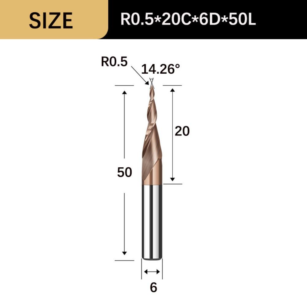 Spiral Tapered Ball Nose End Mill Solid Carbide Metal Milling CNC 3D Carving Bits Endmill