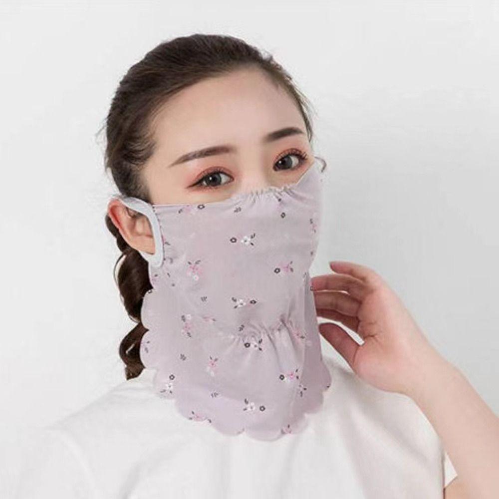 Sunscreen Veil Face Cover Flower Pattern Face Gini Mask Thin Ice Silk Mask  Outdoor