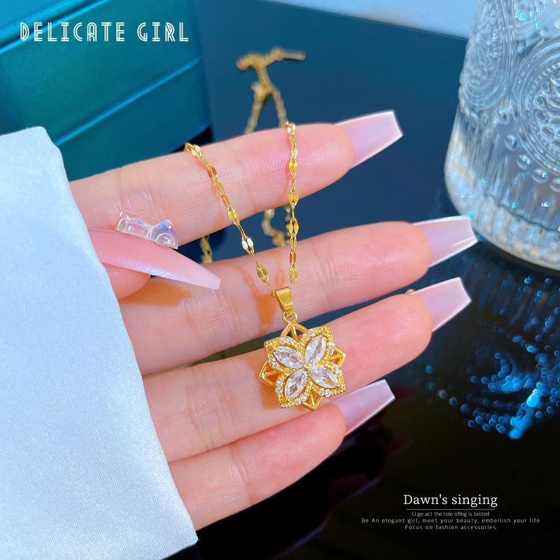 Light Luxury Rotating Flower Zircon Light Luxury Design Versatile Korean Style Niche Design Live Necklace