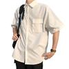 Summer Spring Men Cargo Shirt Turn-down Collar Single-breasted Loose Solid Color Short Sleeves Street Workwear Commute Office Top
