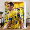 A dynamic soccer-themed illustration with bold yellow and blue colors. for all seasons blanket lunch break throw gift