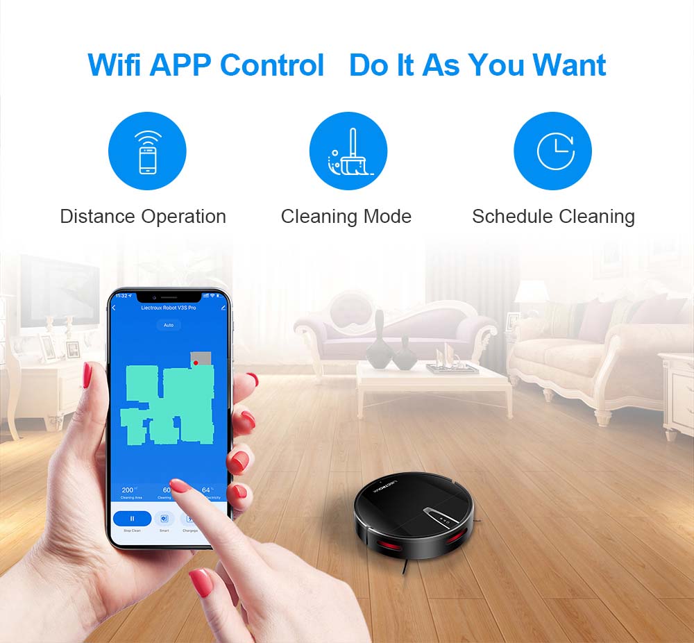 Робот-пылесос LIECTROUX V3S Pro, всасывание 4000 Па, сухая и влажная уборка, 2D-навигация по карте, с памятью, голосовое приложение Wi-Fi
