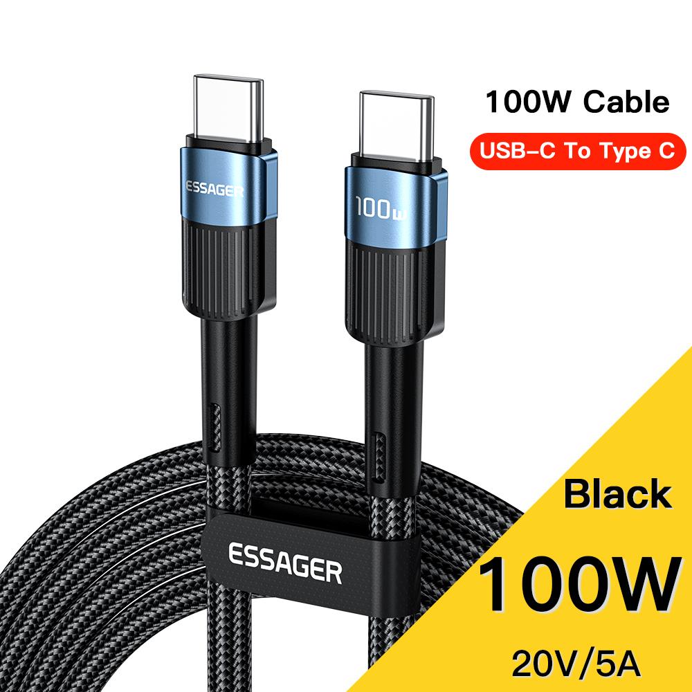 Essager Кабель USB Type C к USB C, 100 Вт, USB-C PD, провод для быстрой зарядки, зарядное устройство для Macbook, Samsung, Xiaomi, кабель USBC Type-C, 3 м