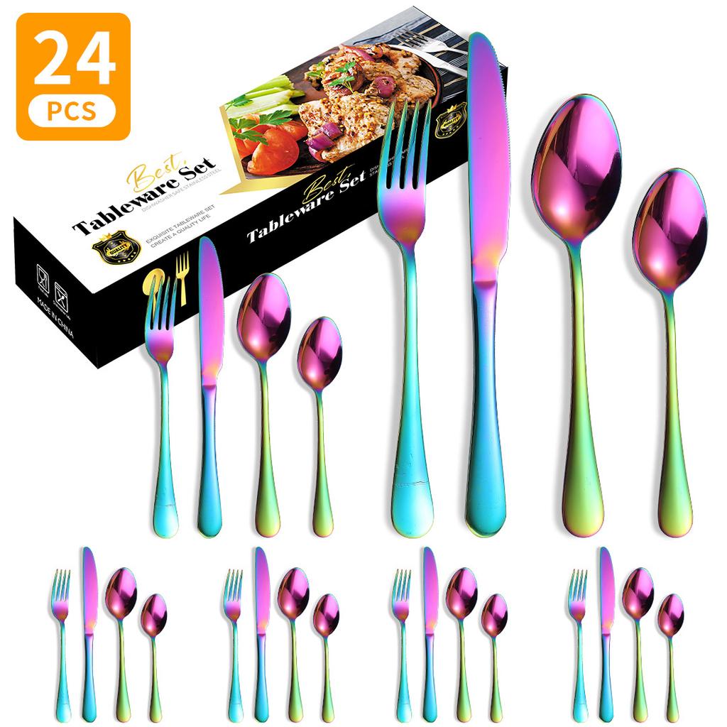 Stainless Steel Western Food Tableware Set Steak Knife, Fork and Spoon Spoon 24 Pieces Knife, Fork and Spoon Gift Set