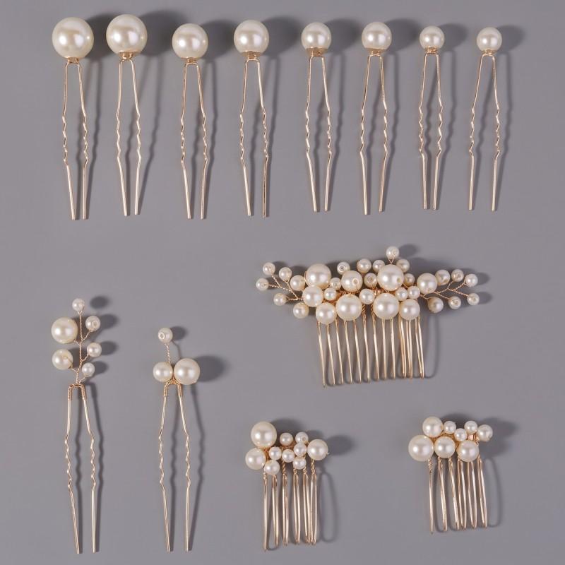 Elegant Pearl Hair Comb Set Bride Wedding Updo Floral Hairpin Accessories Southeast Asian Style