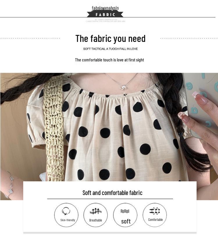 2024 Chic French Maternity Polka Dot Midi Dress with Puff Sleeves