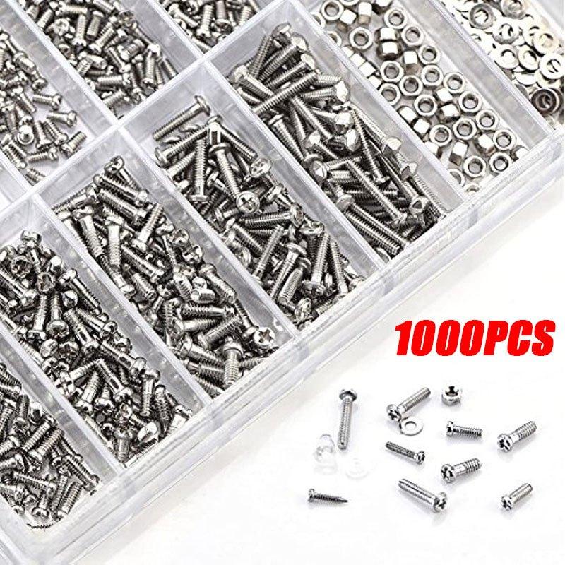 1000 шт. винты для очков из нержавеющей стали, комплект для ремонта винтов для солнцезащитных очков, маленькие крошечные винты, гайки, шайбы в ассортименте, для очков, часов