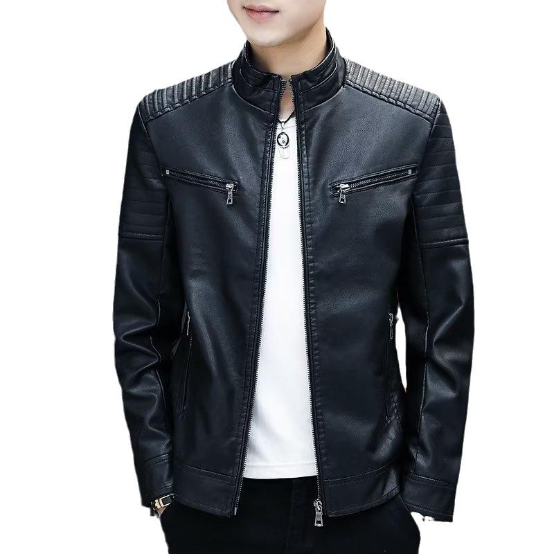 PU Leather Jacket Men's Coat Spring Autumn Winter Leather Jacket Slim Trend Thickened Handsome Casual Motorcycle Jacket