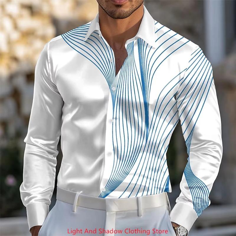 Spring and Autumn Men's Blue and White Porcelain Printed Men's Shirt