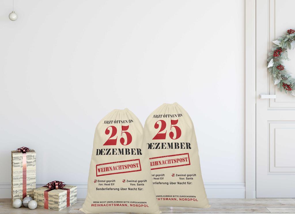 Printtoo 2 шт. Большие мешки Санты с завязками на шнурке, холщовые рождественские подарочные пакеты для детей, Рождество 27x20 дюймов