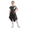 Girls Praise Dance Metallic Tunic Asymmetrical Hem Belted Choir Dress Performance Gown