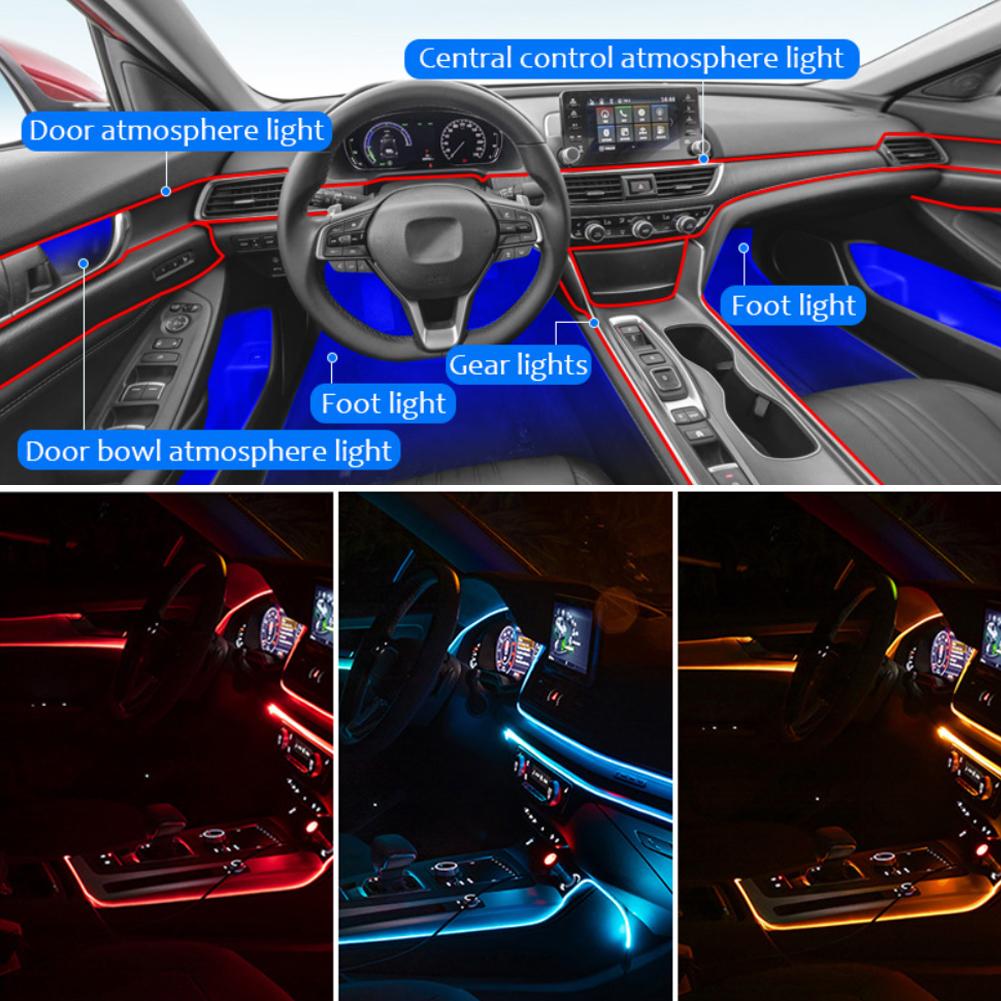 6 In 1 Car Interior LED Ambient Light Strip 6M Fiber Optic Atmosphere Nelon Lighting Kit APP Remote Control Auto Decorative Lamp