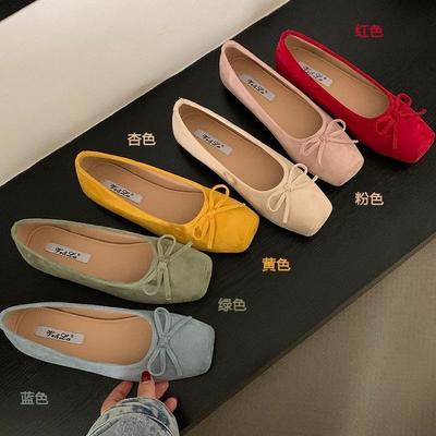 Замшевые туфли-лодочки на плоской подошве 2025 весна новая плоская подошва средний вырез без подкладки на одну педаль квадратный носок повседневные туфли Doudou женские