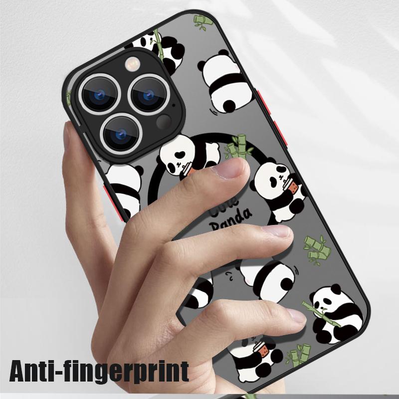 Магнитный чехол с мультяшной пандой для Magsafe для iPhone 16 Pro Max Funda iPhone 15 Pro Max 11 12 13 14 16e 17 Air Матовая задняя крышка