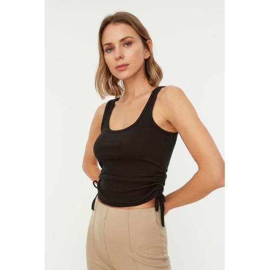 Эластичный вязаный трикотажный трикотажный майка в рубчик с вырезом у бассейна