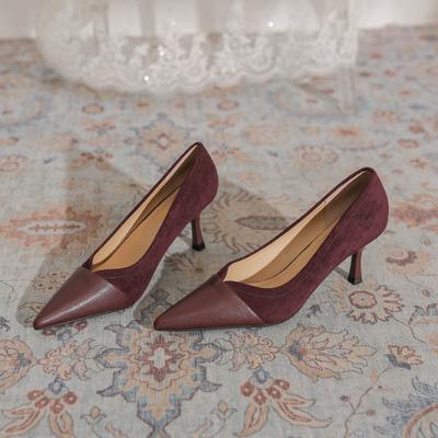 Французские ретро каштановые кожаные туфли-лодочки с V-образным вырезом на высоком каблуке-шпильке, с острым носком, темпераментные, элегантные, замшевые, банкетные, одинарные туфли для женщин