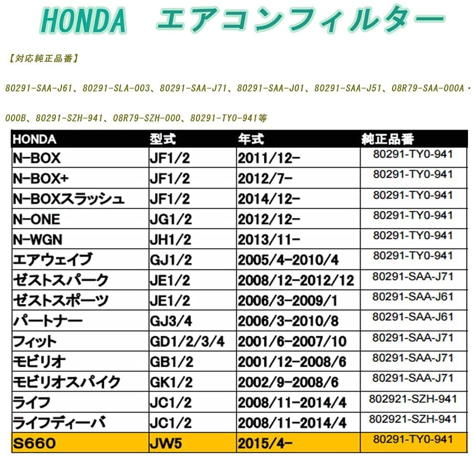 HONDA Air Conditioner Filter N-Box NBOX NBOX JF1 JF2 (Not JF3.JF4) / N-ONE JG1