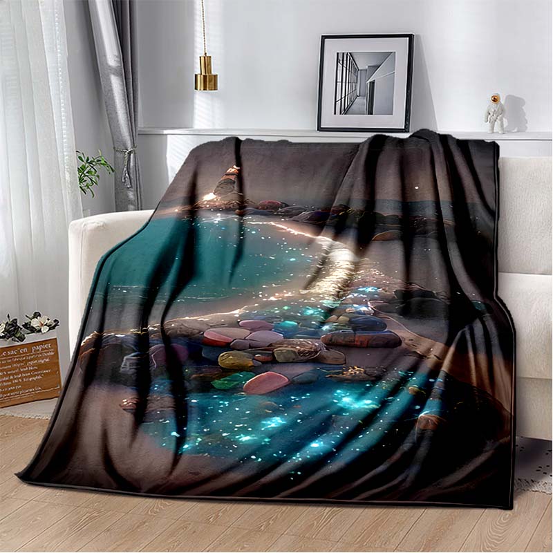 3D Fashion Wave Pebble Starfish Cartoon Flannel Blanket Sofa Bed Bedroom Warm Portable Exquisite Extra Large Warm Blanket Gift