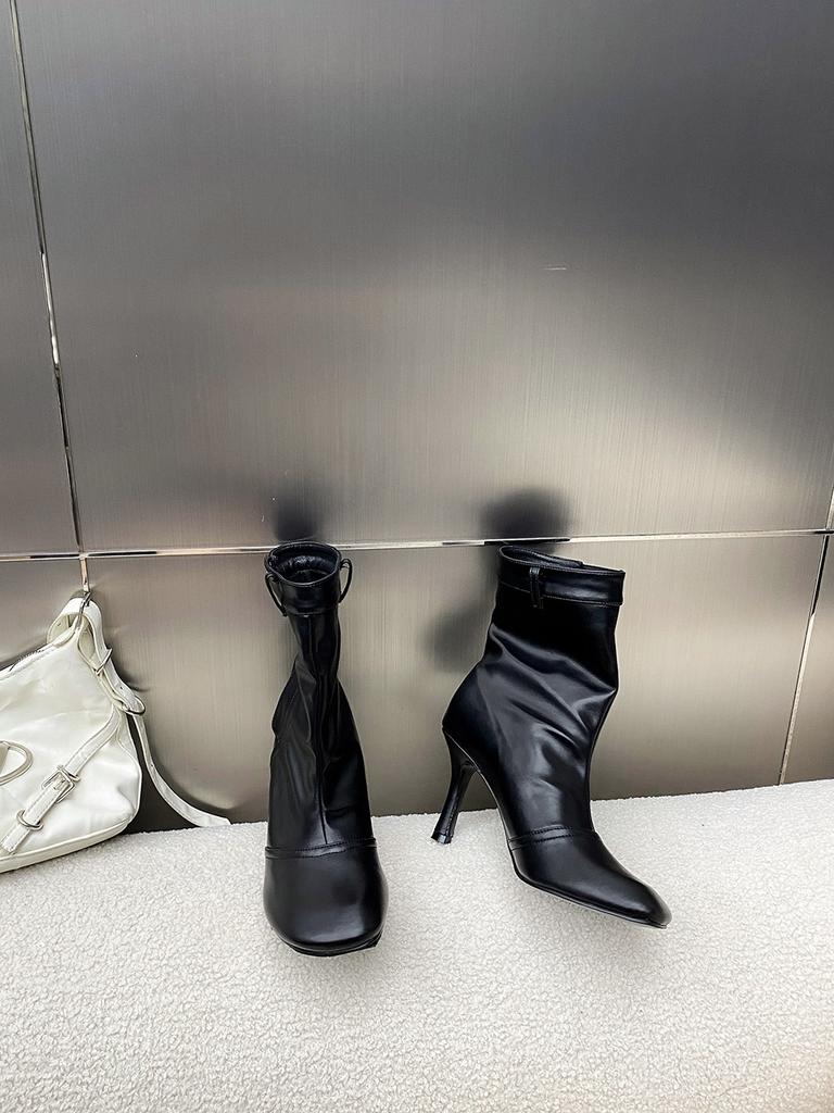 Fashion Round Toe Women Ankle Boots Thin High Heels 2024 New Arrivals Black White Brown Wine Red Belt Buckle Stiletto Fashion Pumps Shoe