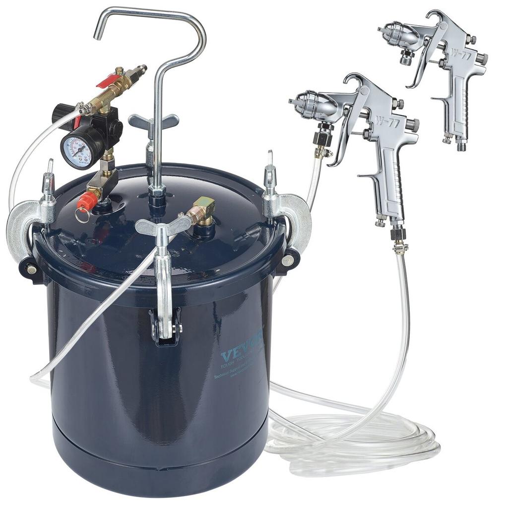Spray Paint Pressure Pot Tank, 10L/2.5gal Air Paint Pressure Pot, 1.5mm+4mm Two Nozzles Two Spray Paint Guns for Industry Home Decor Architecture