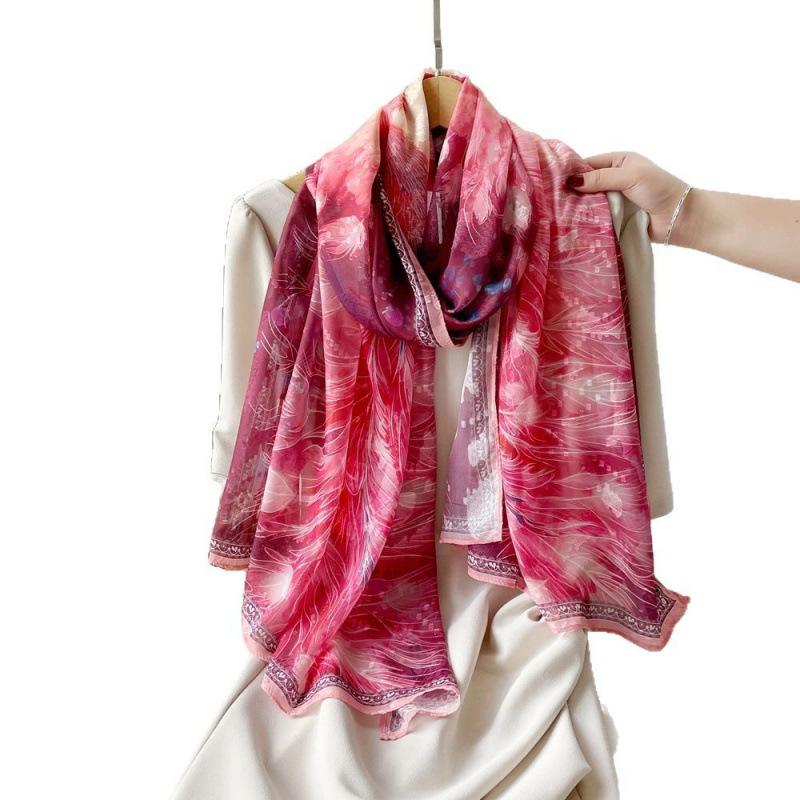 Spring and Summer Thin Shawl National Trend Chinese Dragon Paper-cut Hollow Flower Cutting New Craft Printed Silk Scarf High-quality Gauze Scarf