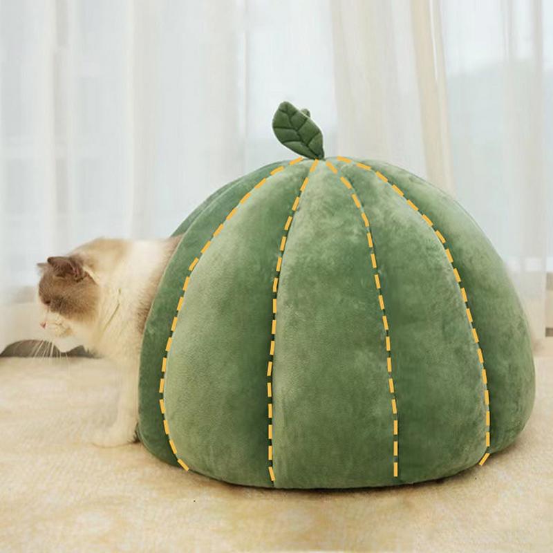 Тыква Кошачья Кровать Кошачий Домик Закрытая Кошачья Кровать Кошачья Пещера Утолщенная Хэллоуинская Кровать для Питомца Кошачье Укрытие Для Котят Маленьких Собак Зимний Дом