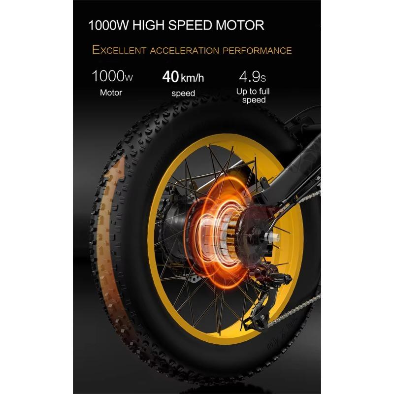 LANKELEISI X3000 Plus Electric Bike, 1000W Motor, 48V 17.5Ah Lithium Battery, 20"x4.0" Fat Tire Adult E-Bike for City Commuting