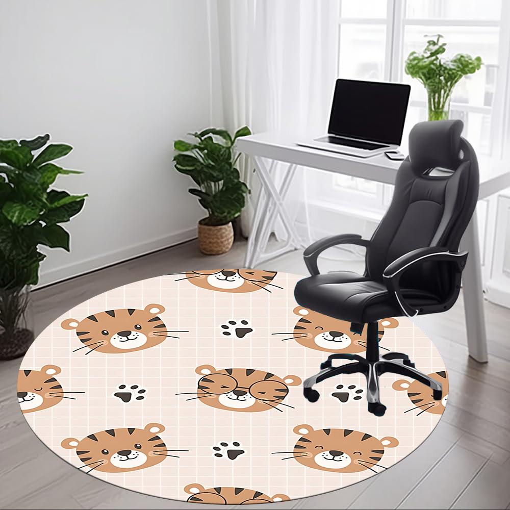 1pc Tiger Prints Office Round Area Rug, Indoor Mat Suitable For Office, Under Office Chairs Bedroom Living Room Home Decor, Room Deco